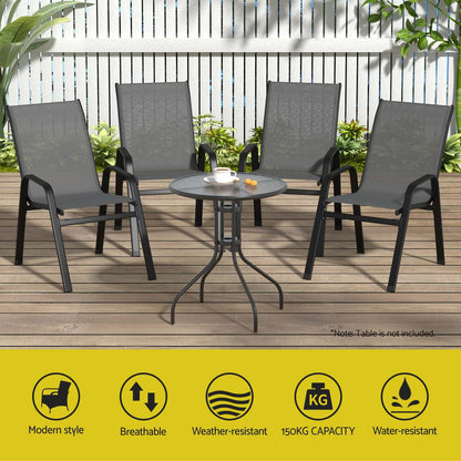 Gardeon 6PC Outdoor Dining Chairs – Grey Stackable Patio Lounge Furniture Set