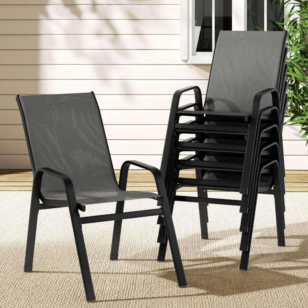 Gardeon 6PC Outdoor Dining Chairs – Grey Stackable Patio Lounge Furniture Set