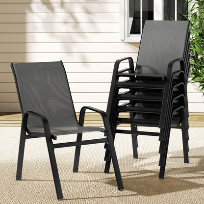 Gardeon 6PC Outdoor Dining Chairs – Grey Stackable Patio Lounge Furniture Set