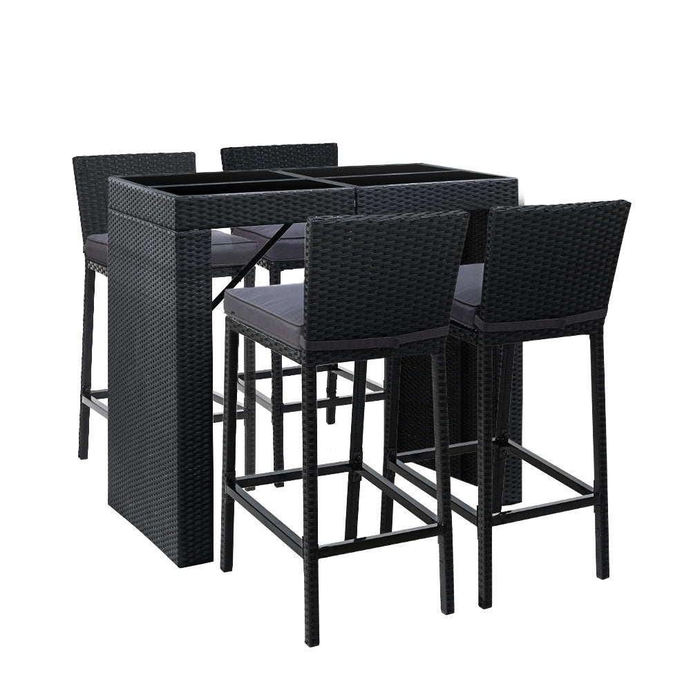 Gardeon 5-Piece Outdoor Bar Set – Wicker Dining Table & Stools Patio Setting