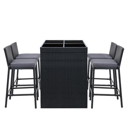 Gardeon 5-Piece Outdoor Bar Set – Wicker Dining Table & Stools Patio Setting