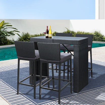 Gardeon 5-Piece Outdoor Bar Set – Wicker Dining Table & Stools Patio Setting