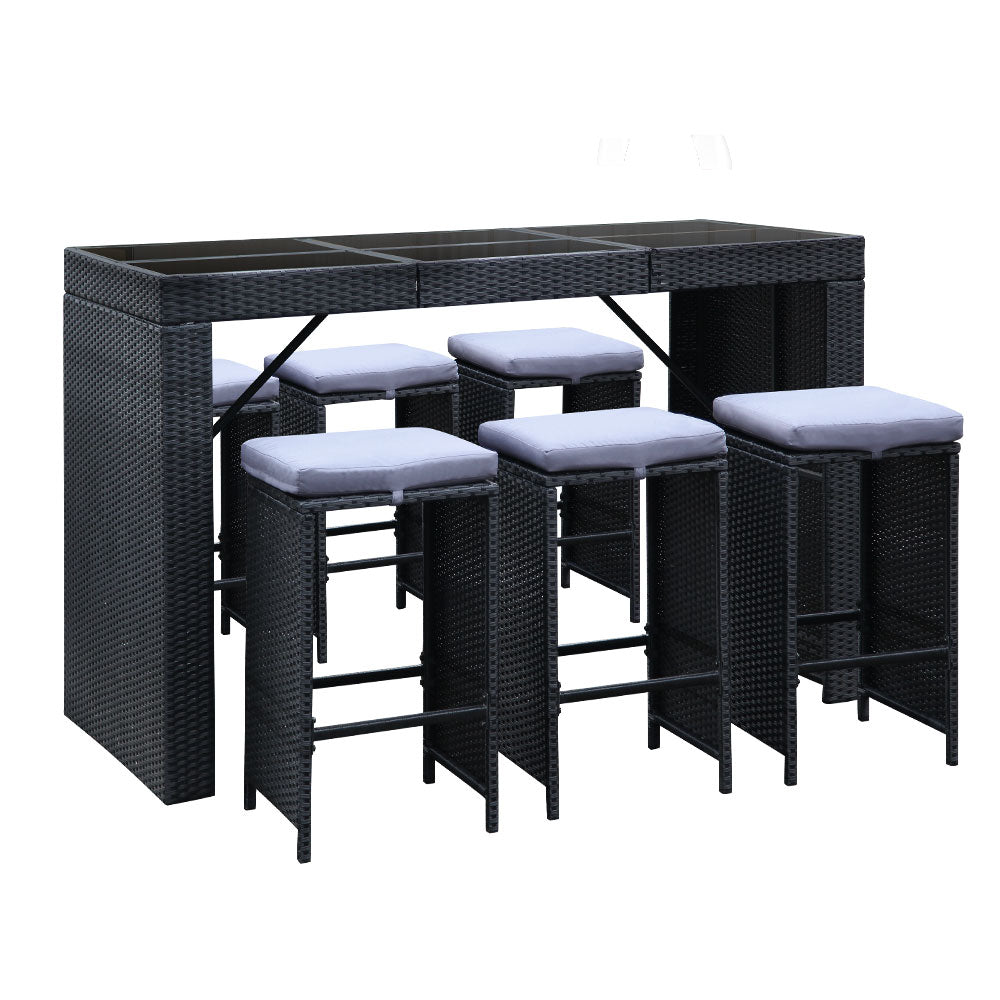 Gardeon 7PC Outdoor Bar Set – Wicker Dining Table & Stools Patio Furniture