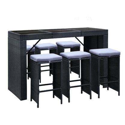Gardeon 7PC Outdoor Bar Set – Wicker Dining Table & Stools Patio Furniture