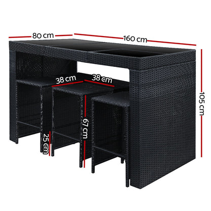 Gardeon 7PC Outdoor Bar Set – Wicker Dining Table & Stools Patio Furniture
