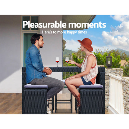 Gardeon 7PC Outdoor Bar Set – Wicker Dining Table & Stools Patio Furniture