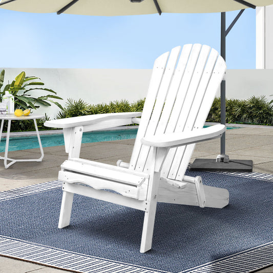 Gardeon Foldable Adirondack Outdoor Chairs – White Wooden Beach & Patio Furniture
