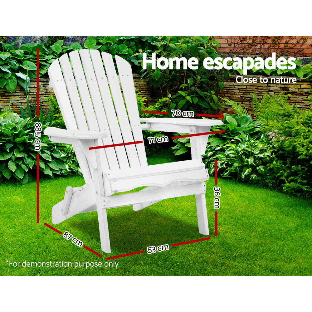 Gardeon Foldable Adirondack Outdoor Chairs – White Wooden Beach & Patio Furniture
