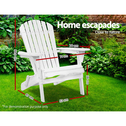 Gardeon Foldable Adirondack Outdoor Chairs – White Wooden Beach & Patio Furniture