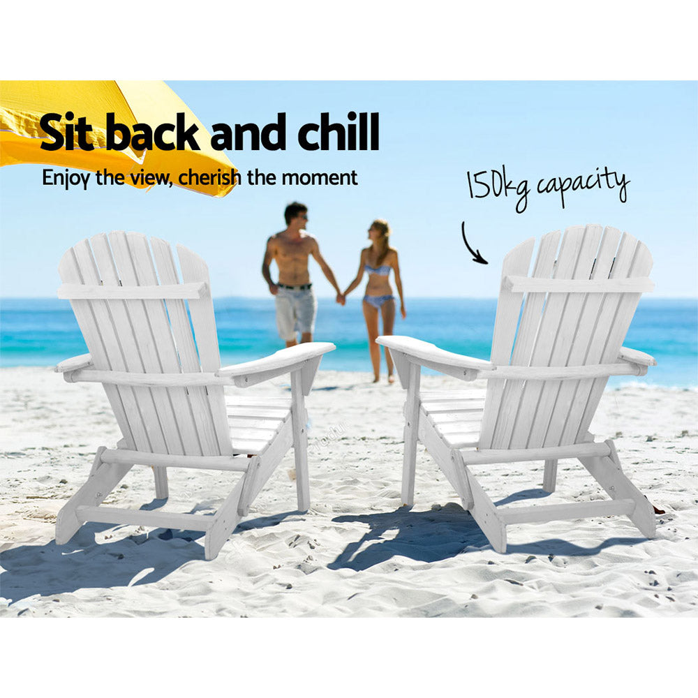 Gardeon Foldable Adirondack Outdoor Chairs – White Wooden Beach & Patio Furniture