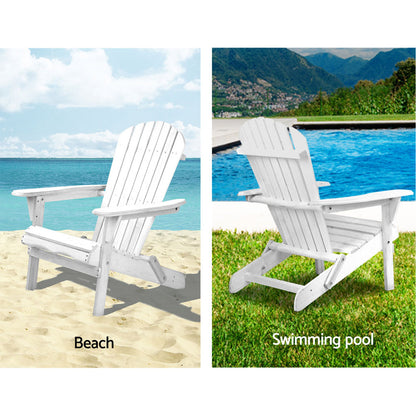 Gardeon Foldable Adirondack Outdoor Chairs – White Wooden Beach & Patio Furniture