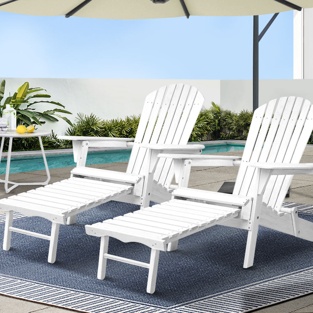 Gardeon 2PC Adirondack Outdoor Chairs – Foldable Wooden Patio Sun Lounges