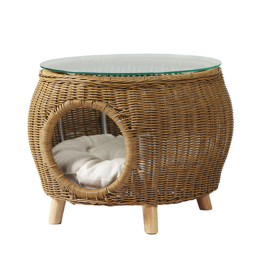 Gardeon Outdoor Coffee Side Table – Wicker & Aluminium with Pet Bed Storage