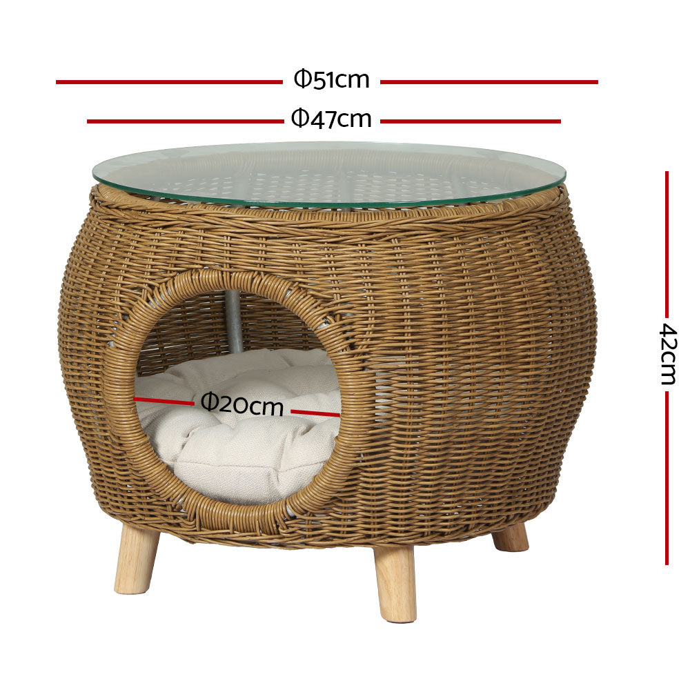 Gardeon Outdoor Coffee Side Table – Wicker & Aluminium with Pet Bed Storage