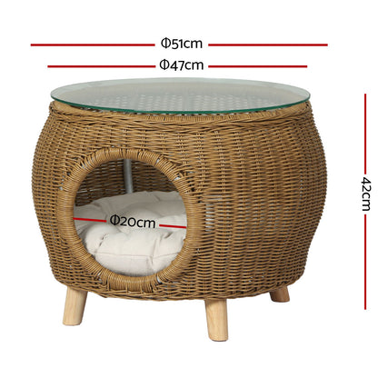 Gardeon Outdoor Coffee Side Table – Wicker & Aluminium with Pet Bed Storage