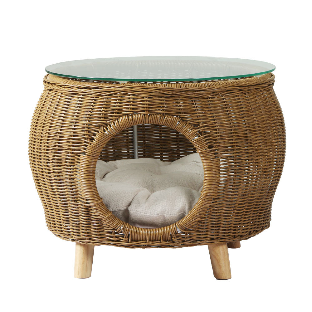 Gardeon Outdoor Coffee Side Table – Wicker & Aluminium with Pet Bed Storage