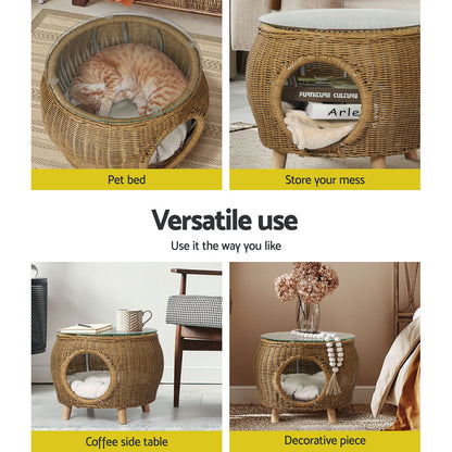 Gardeon Outdoor Coffee Side Table – Wicker & Aluminium with Pet Bed Storage