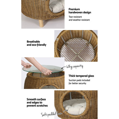 Gardeon Outdoor Coffee Side Table – Wicker & Aluminium with Pet Bed Storage