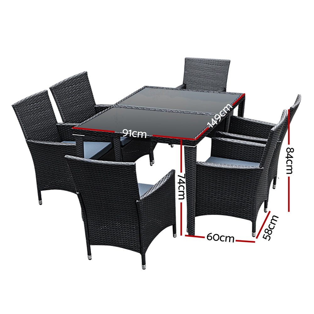Gardeon 7-Piece Outdoor Dining Set – Black Wicker Lounge Setting for Patio or Garden