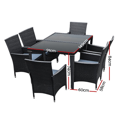 Gardeon 7-Piece Outdoor Dining Set – Black Wicker Lounge Setting for Patio or Garden