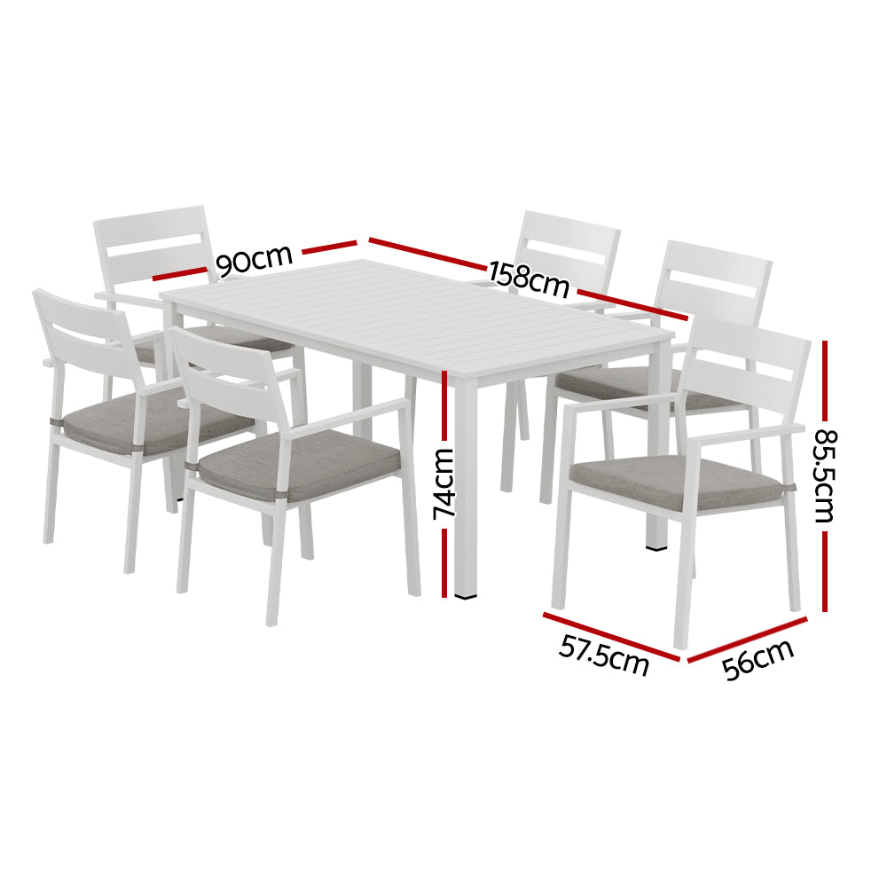 Gardeon 7-Piece Outdoor Dining Set – White Aluminum Table & Chairs Patio Setting