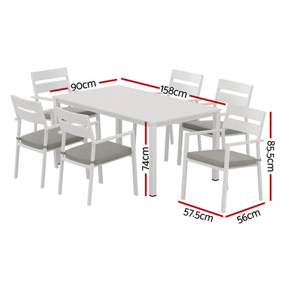 Gardeon 7-Piece Outdoor Dining Set – White Aluminum Table & Chairs Patio Setting
