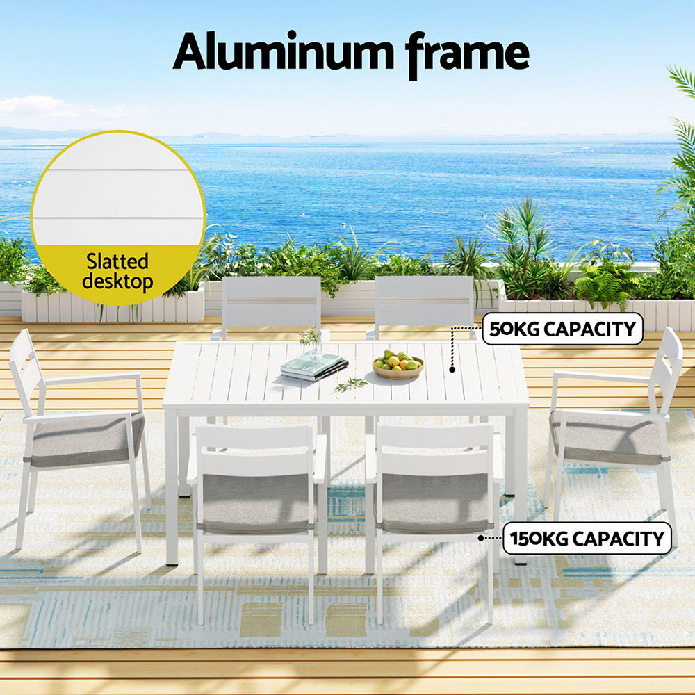 Gardeon 7-Piece Outdoor Dining Set – White Aluminum Table & Chairs Patio Setting