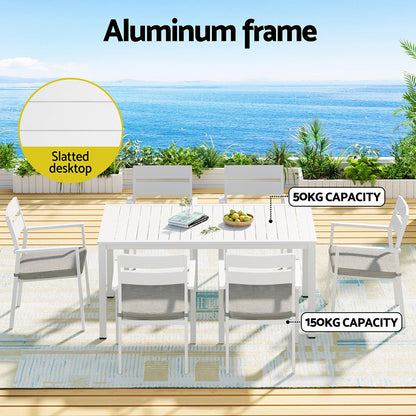 Gardeon 7-Piece Outdoor Dining Set – White Aluminum Table & Chairs Patio Setting