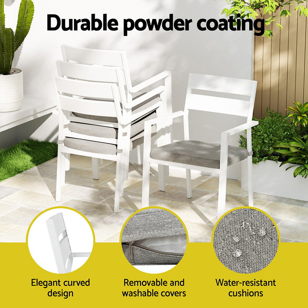 Gardeon 7-Piece Outdoor Dining Set – White Aluminum Table & Chairs Patio Setting