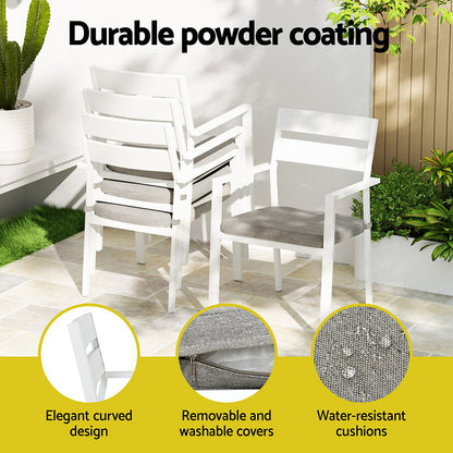 Gardeon 7-Piece Outdoor Dining Set – White Aluminum Table & Chairs Patio Setting