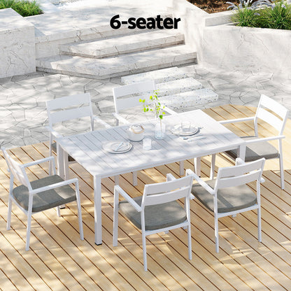 Gardeon 7-Piece Outdoor Dining Set – White Aluminum Table & Chairs Patio Setting