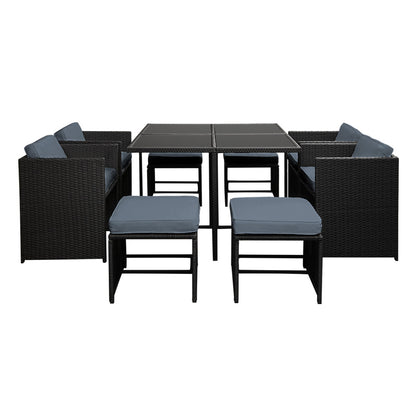 Gardeon 9-Piece Outdoor Dining Set – Black Wicker Table & Chairs Patio Setting