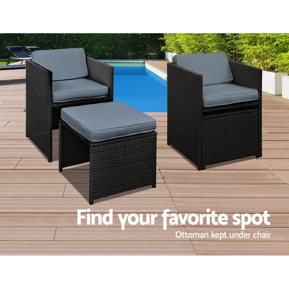 Gardeon 9-Piece Outdoor Dining Set – Black Wicker Table & Chairs Patio Setting