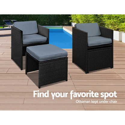 Gardeon 9-Piece Outdoor Dining Set – Black Wicker Table & Chairs Patio Setting