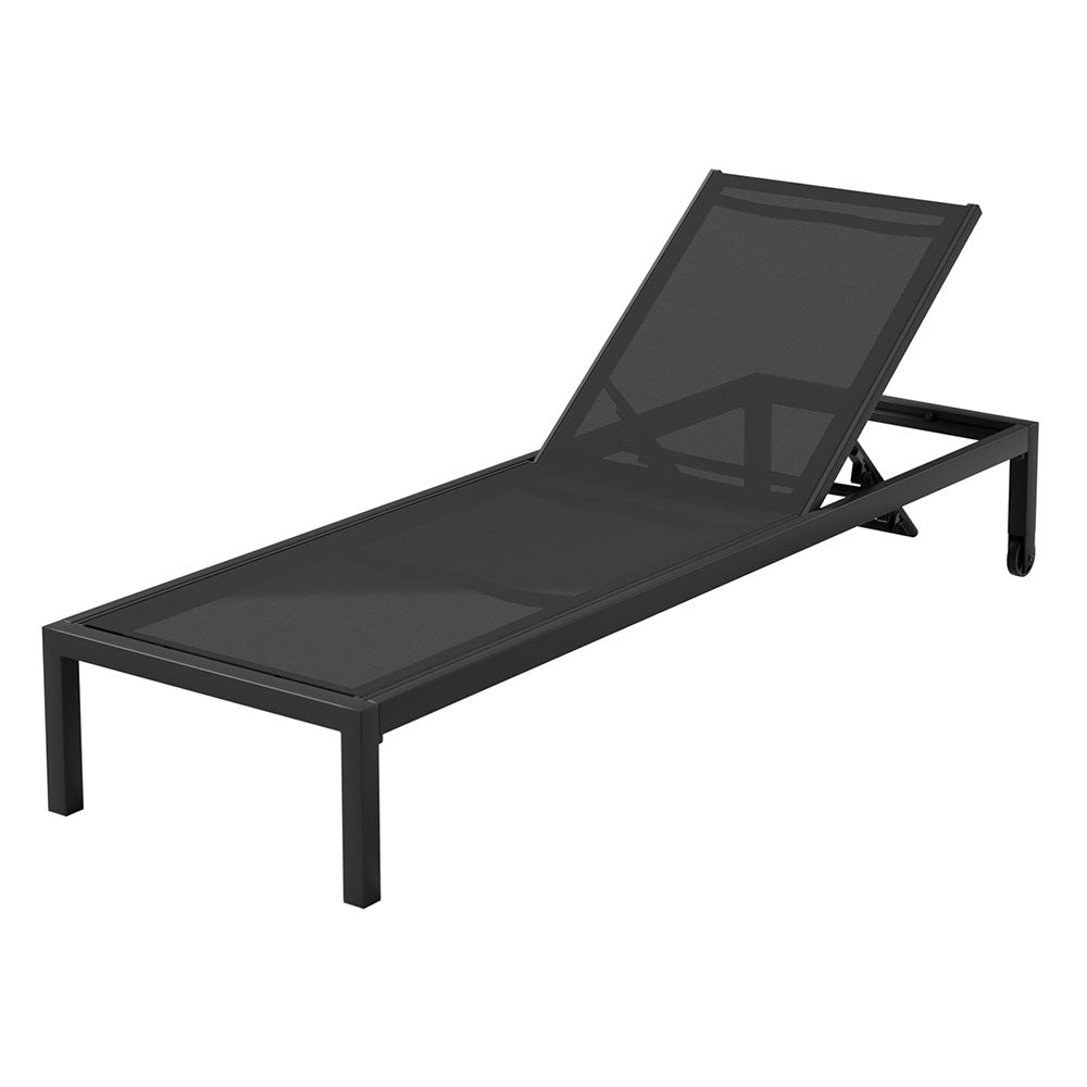 Gardeon Aluminium Sun Lounge – Folding Outdoor Beach Chair with Wheels (Black)