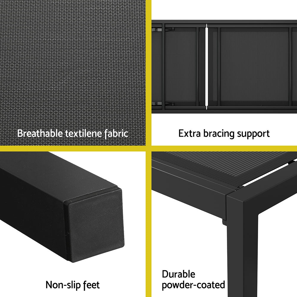 Gardeon Aluminium Sun Lounge – Folding Outdoor Beach Chair with Wheels (Black)