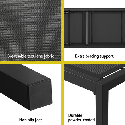 Gardeon Aluminium Sun Lounge – Folding Outdoor Beach Chair with Wheels (Black)