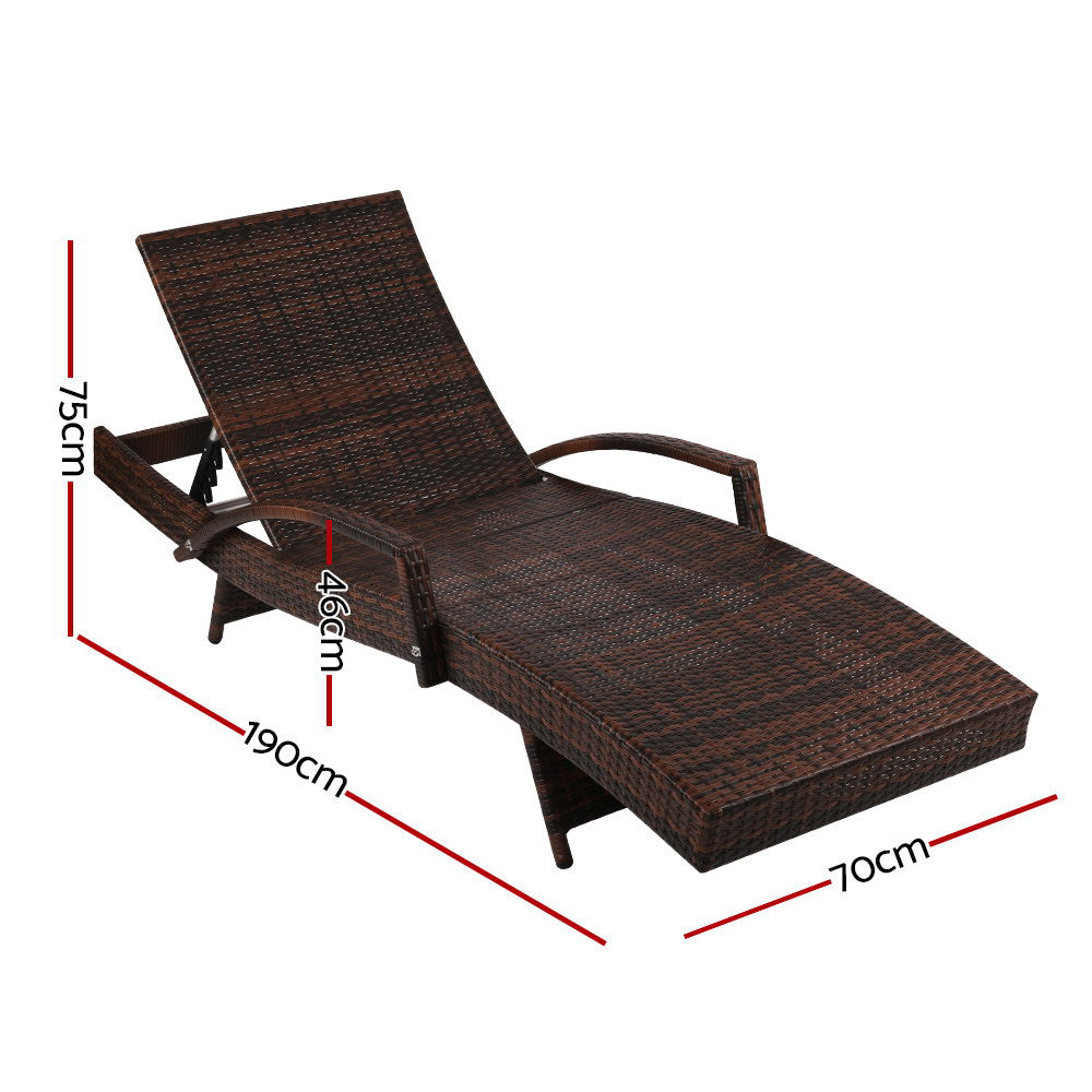 Gardeon 2PC Wicker Sun Lounges – Adjustable Outdoor Beach Chairs with Cushion (Brown)