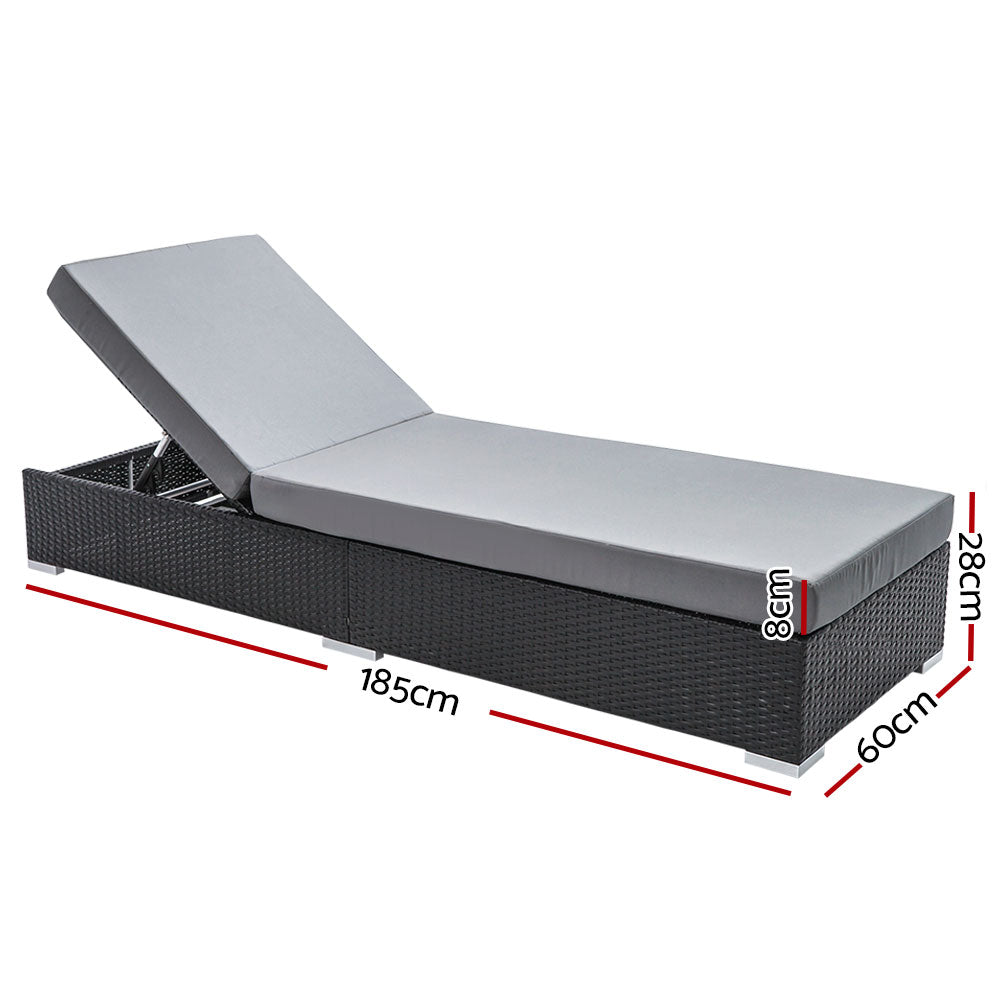 Gardeon Adjustable Wicker Sun Lounge – Outdoor Rattan Day Bed with Cover