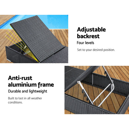 Gardeon Adjustable Wicker Sun Lounge – Outdoor Rattan Day Bed with Cover