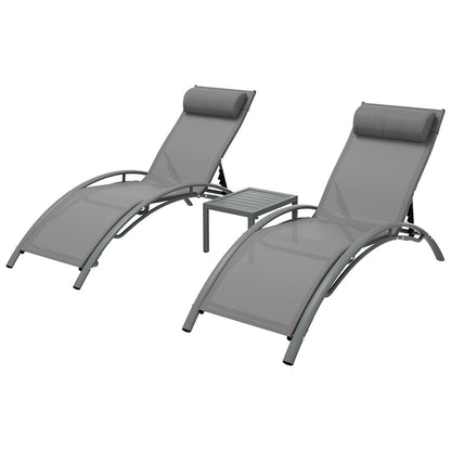 Gardeon 3PC Outdoor Sun Lounge Set – Grey Steel Loungers & Table for Patio & Garden