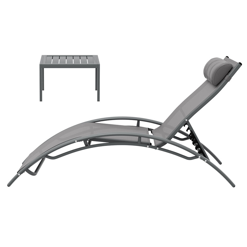 Gardeon 3PC Outdoor Sun Lounge Set – Grey Steel Loungers & Table for Patio & Garden