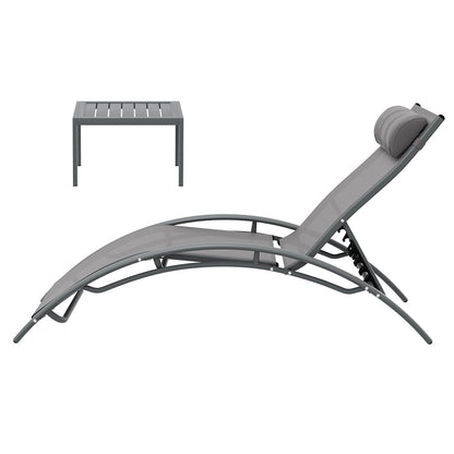 Gardeon 3PC Outdoor Sun Lounge Set – Grey Steel Loungers & Table for Patio & Garden