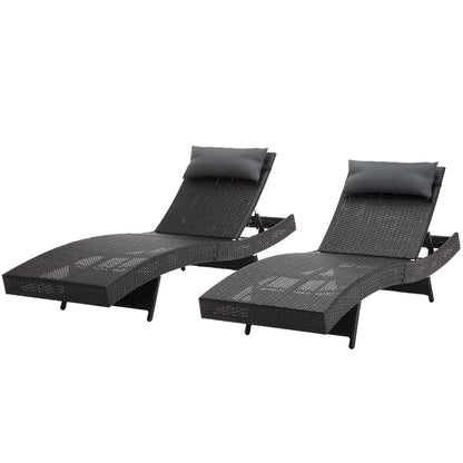 Gardeon 2PC Sun Lounge Set – Black Wicker Adjustable Outdoor Beach & Garden Loungers