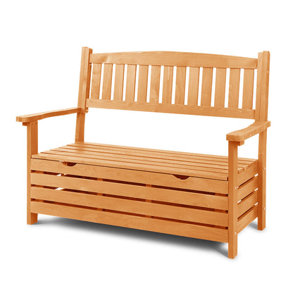 Gardeon Outdoor Storage Bench Box – 2-Seater Wooden Garden Chair (Timber)