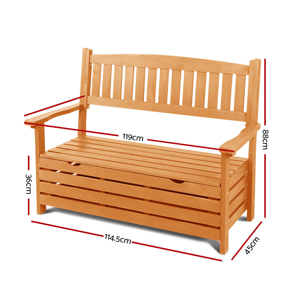 Gardeon Outdoor Storage Bench Box – 2-Seater Wooden Garden Chair (Timber)