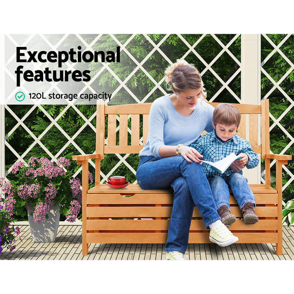 Gardeon Outdoor Storage Bench Box – 2-Seater Wooden Garden Chair (Timber)