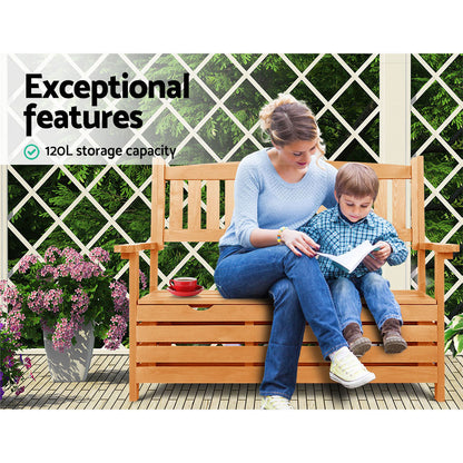 Gardeon Outdoor Storage Bench Box – 2-Seater Wooden Garden Chair (Timber)