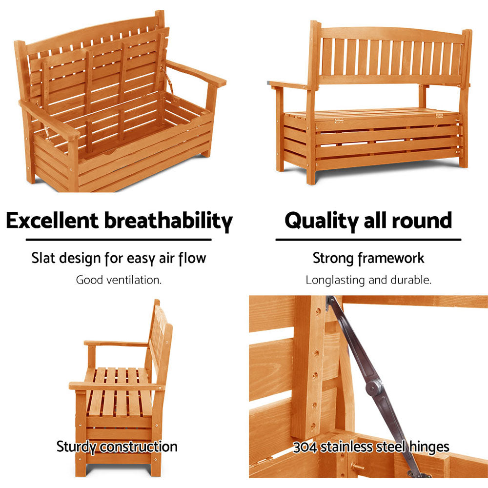 Gardeon Outdoor Storage Bench Box – 2-Seater Wooden Garden Chair (Timber)