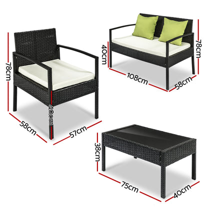Gardeon Outdoor Wicker Sofa Set – Patio Lounge with Table & Chairs